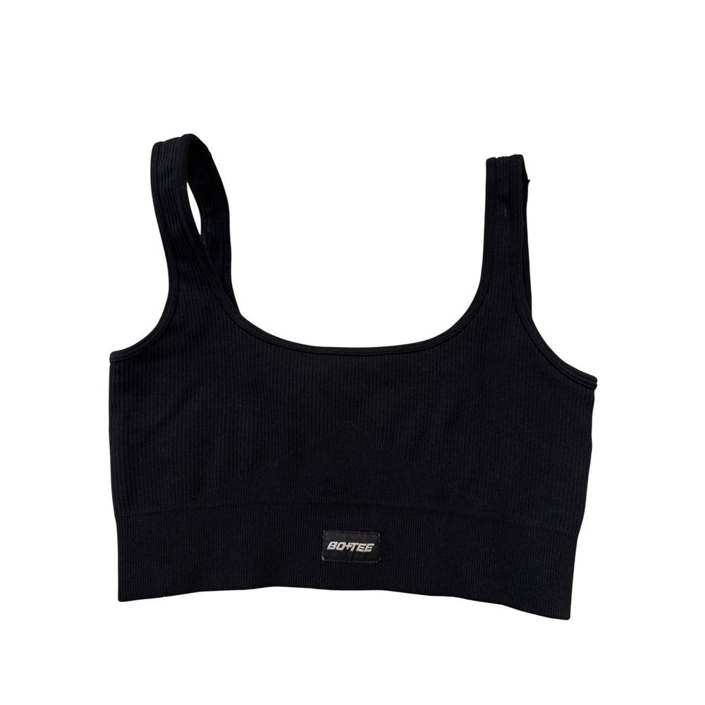 Bo+Tee Ribbed Bra Tank Top Sleeveless Gym Fitness Workout Black